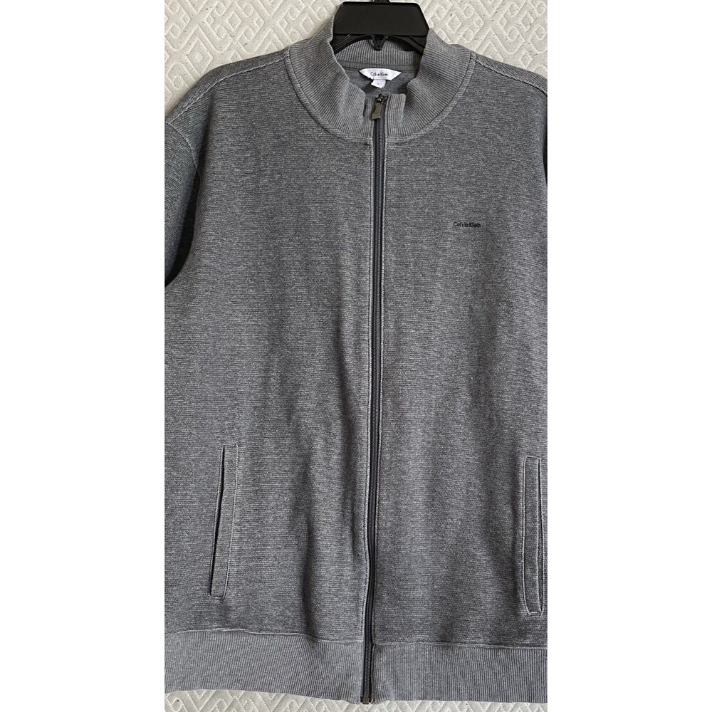 Calvin Klein Mens Sweater Jacket XL Full Zip Grey Mock Neck Grandpa Core Dad - Picture 4 of 14
